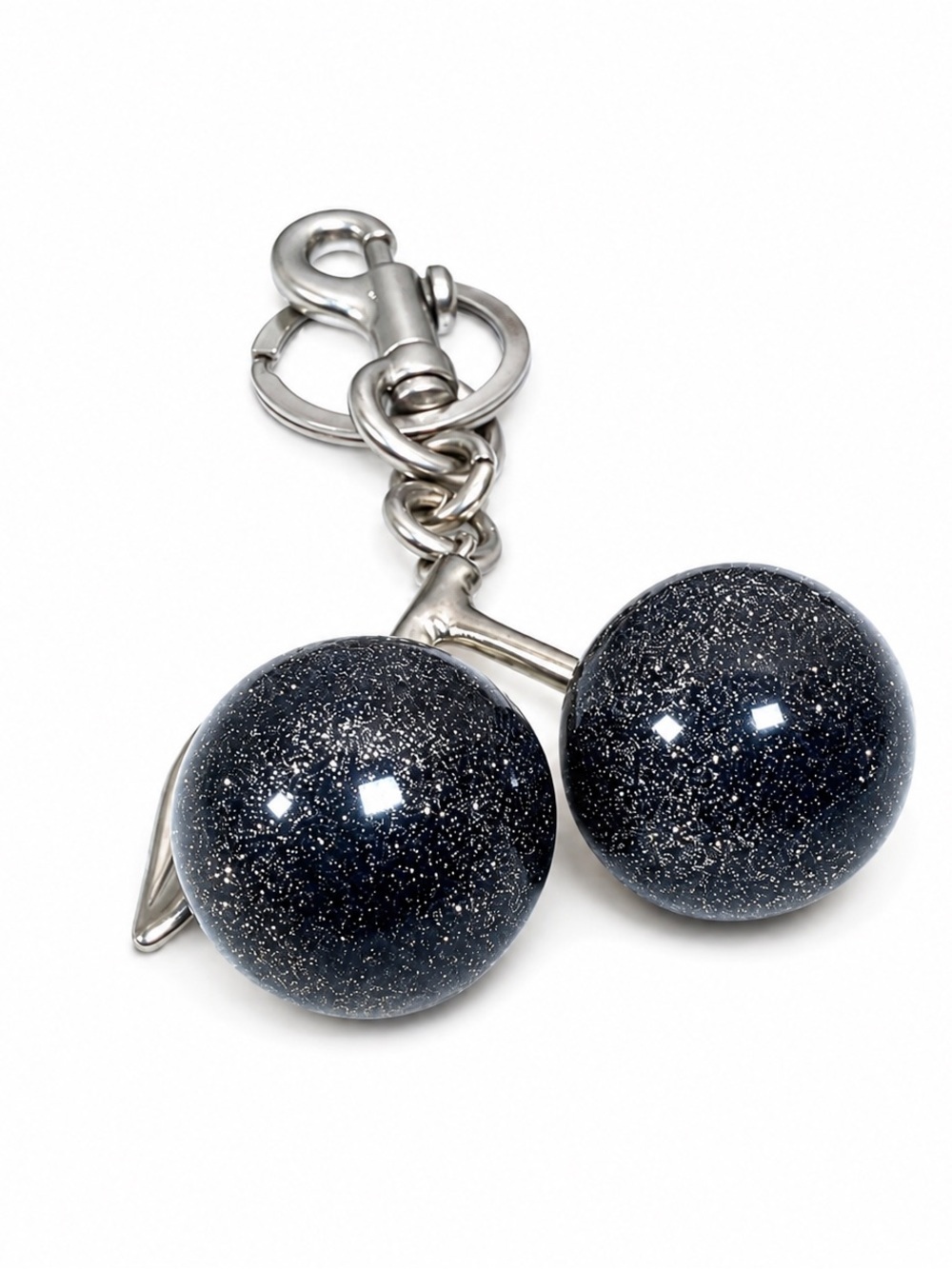 Black Glitter Cherry Bag Charm Keychain Silver Y2K - Picture 2 of 2